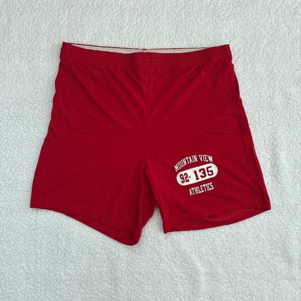 Vintage 80s Champion Red Athletic Shorts – with Elastic Waist & Retro Gym Vibe